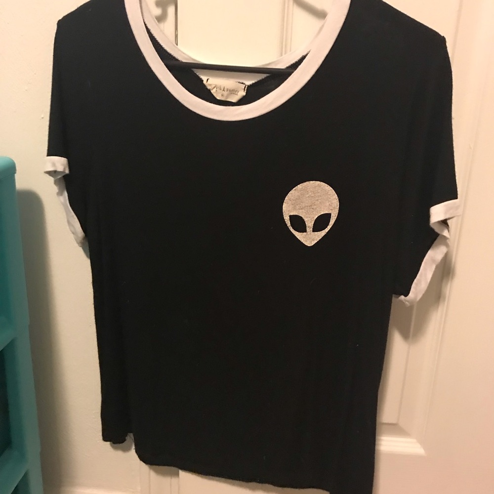Black and white crop top w/ alien face